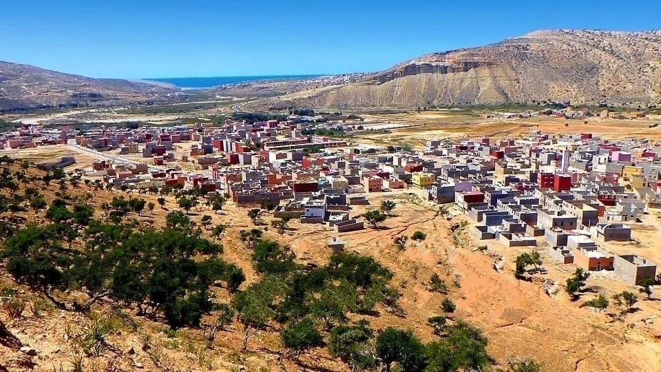 Vue aérienne de Tamri, ses bananeraies et sa côte sauvage